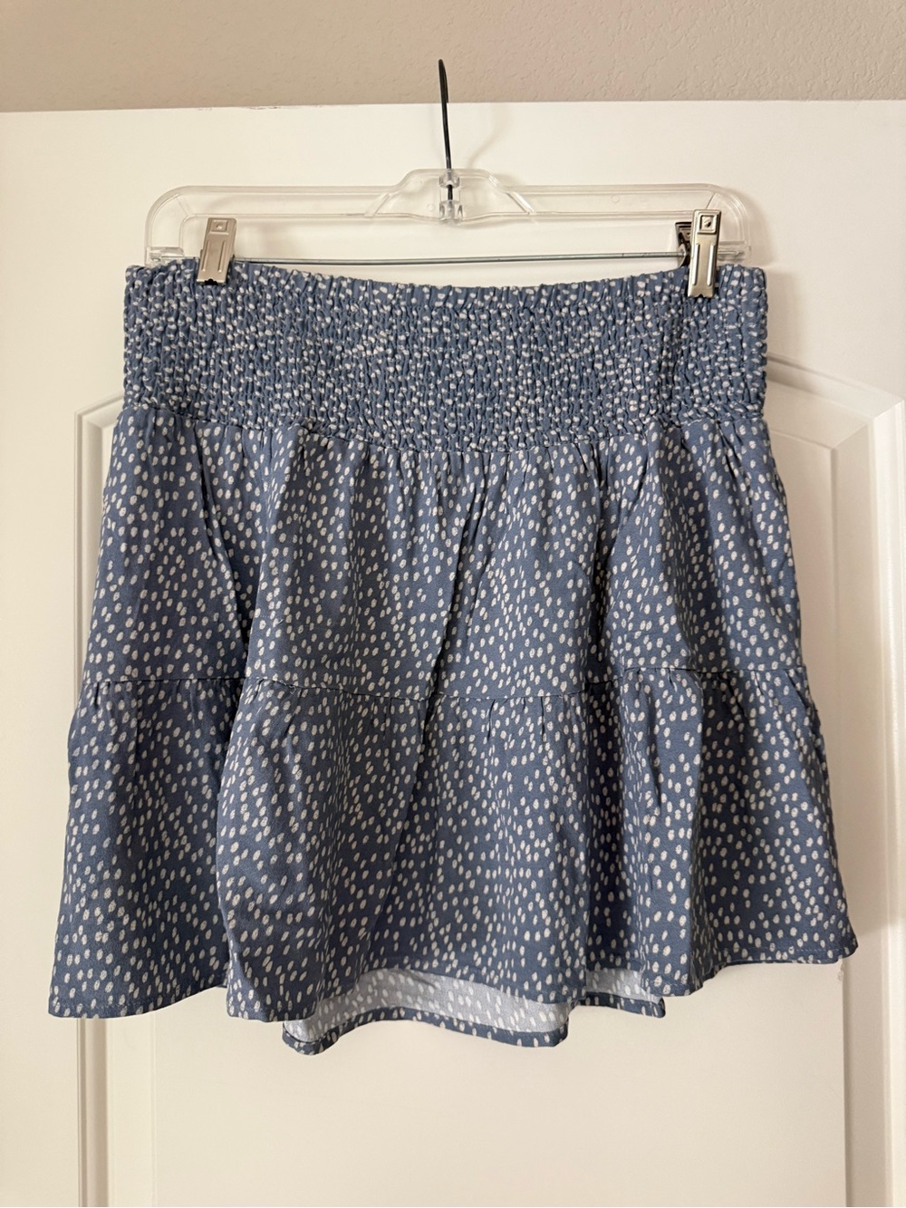 Blue & Nude Dot Tiered Smocked Mini Skirt